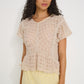 Delicia Top beige semi sheer linen gathered top made in Canada front view