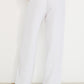 Coastline Pants in ivory linen with elastic waistband, back view of straight-leg summer pants made in Canada