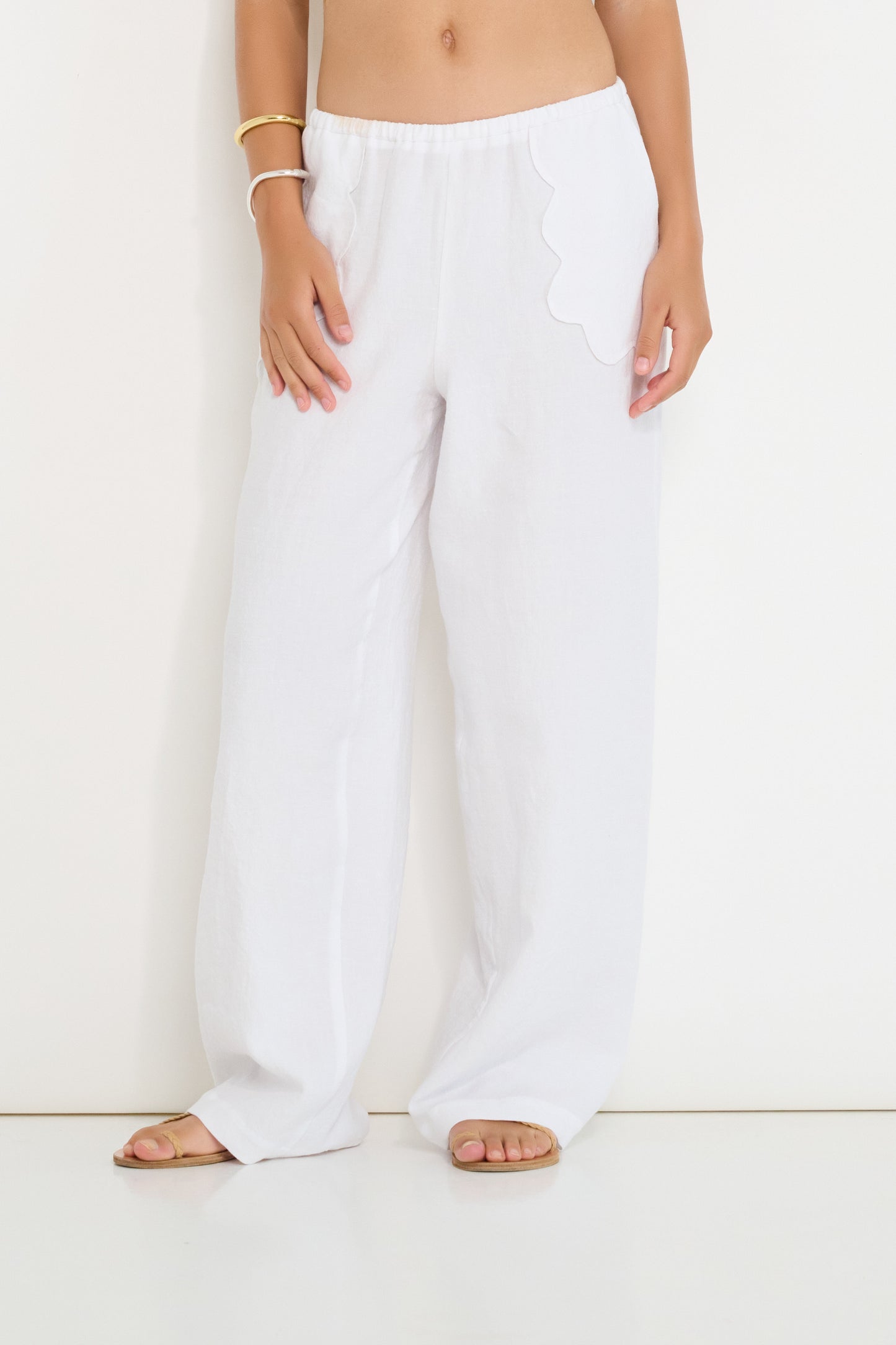 Coastline Pants in ivory linen with straight-leg silhouette and elastic waist, made in Canada