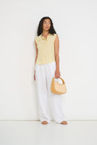 Coastline Pants in ivory linen with relaxed straight-leg silhouette, lightweight summer pants made in Canada