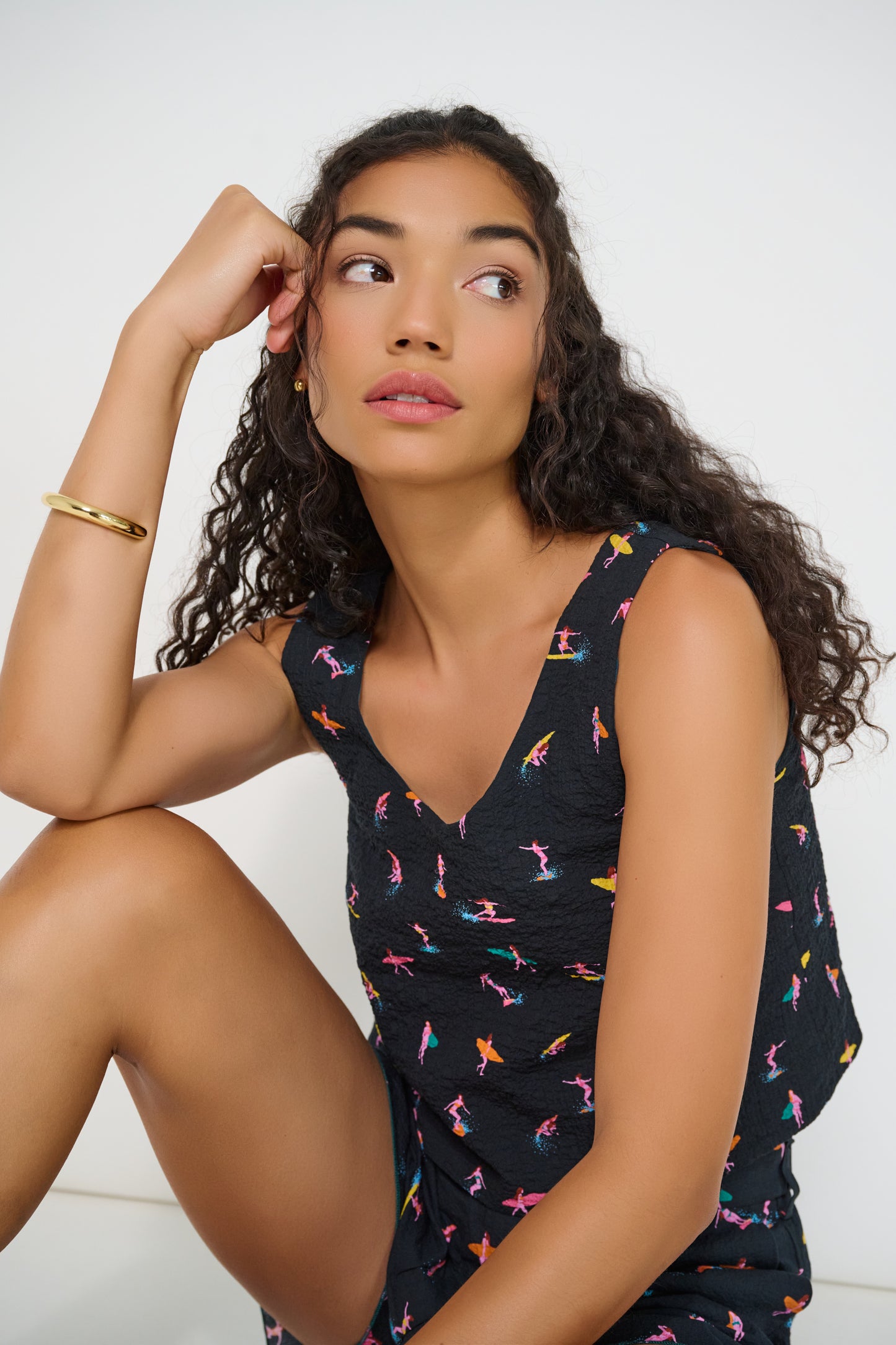 Reef Reversible Top Petit Surfer print French cotton seersucker detail made in Canada