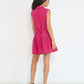 Reverie Dress Magenta European flax linen back view showing spaghetti belt made in Canada