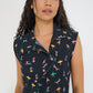 Reverie midi dress front detail in black Petit Surfer French cotton seersucker with drop waist silhouette made in Canada