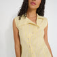 Reverie Vest in sunbeam stripe Japanese cotton with asymmetrical button front and tailored fit, made in Canada