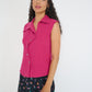 Reverie Vest Magenta European flax linen side view showing tailored shape made in Canada
