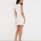 Stellaire Dress in white linen with ivory lace detail, back view of summer dress made in Canada