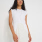 Stellaire Dress in white linen with sleeveless silhouette and button front detail, made in Canada