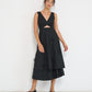 Twisted Basics dress in black Japanese twill with twisted bodice and bow appliqué details on skirt – Made in Canada