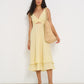 Ultimate Summer Dress in butter yellow striped Japanese cotton, midi summer dress for weddings and sunny destinations, made in Canada