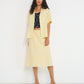 Voyage Shirt in sunbeam stripe Japanese cotton styled with matching Coastline Skirt, summer outfit made in Canada