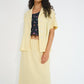 Voyage Shirt in sunbeam stripe Japanese cotton worn open over Reef Top, lightweight summer shirt made in Canada