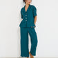 Voyage Shirt deep teal seersucker worn with Voyage Pants – relaxed summer set made in Canada with scalloped edges