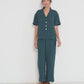 Voyage Shirt and Pants in deep teal linen-viscose seersucker moving naturally on body, breathable lightweight fabric made in Canada