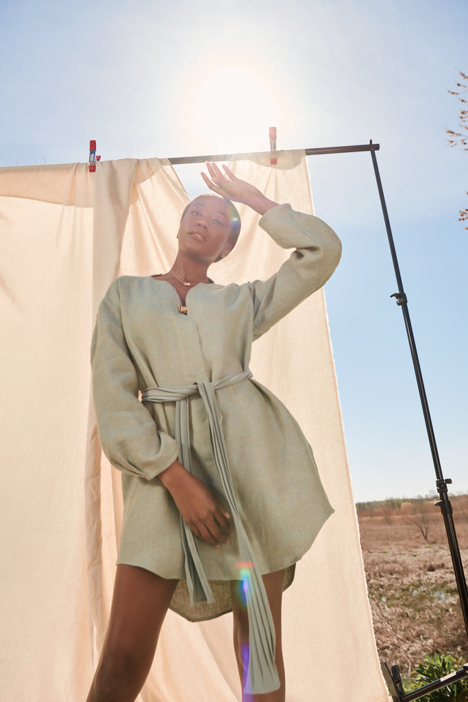 Linen Shirt Dress "Sage"